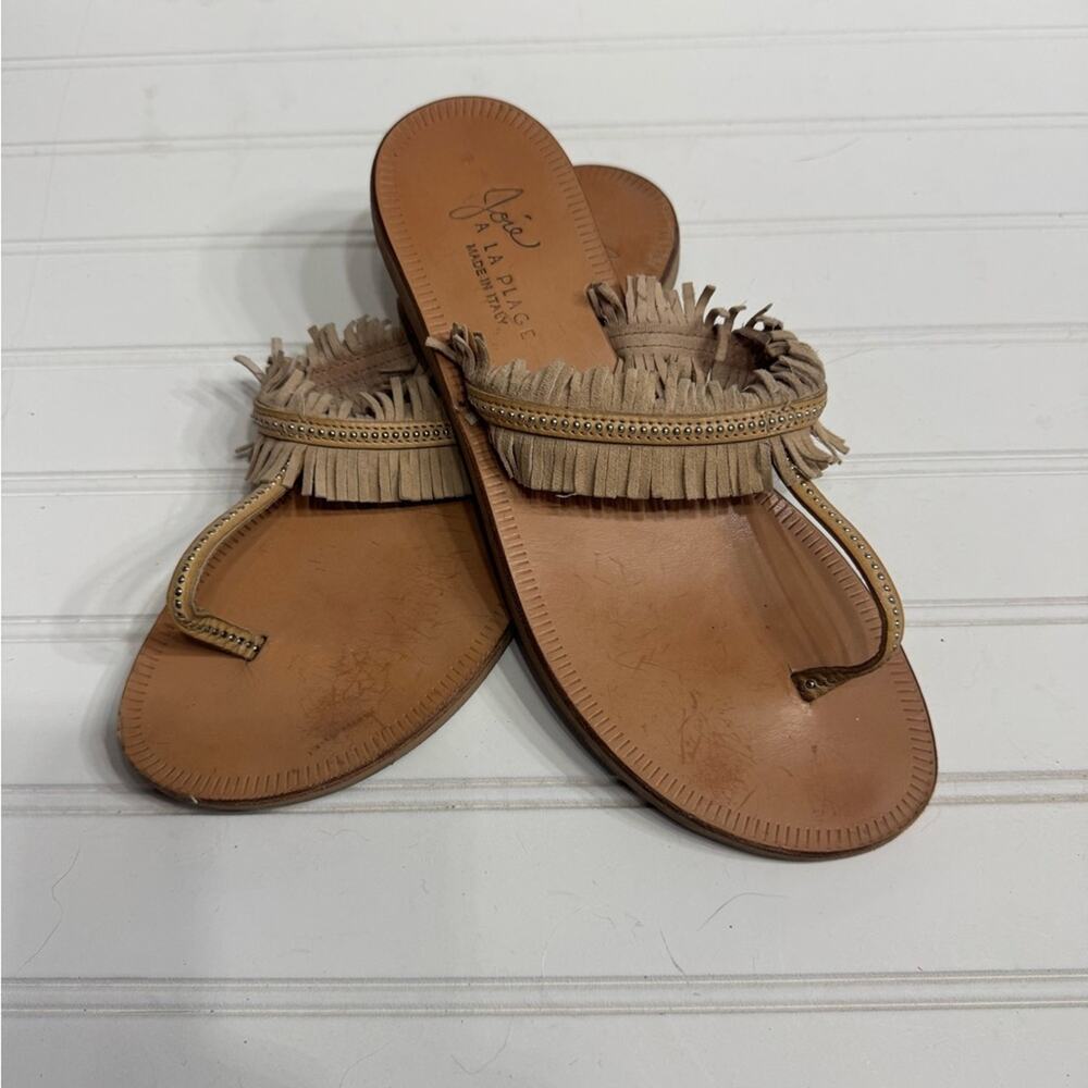 Joie Womens Sz 38.5 US 8 A La Plage Tan Fringe Sandals Flat Thong